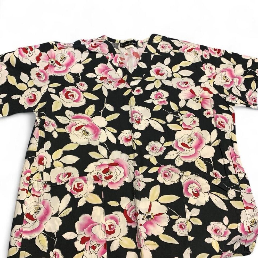 Black and pink floral scrubs